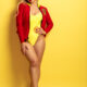 Model Daria wears a cast original swimsuit from the TV series Baywatch Hawaii