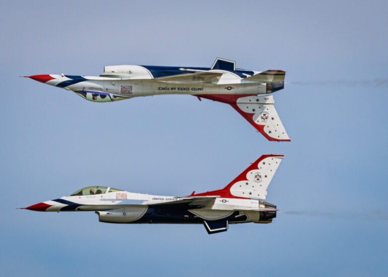 A Lockheed Martin F-16 Fighting Falcon of the US Air Force Thunderbirds demonstration team